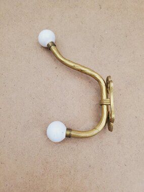 Vintage Brass Hook Brass and Porcelain Wall Hook Brass Coat Hook Gold Victorian